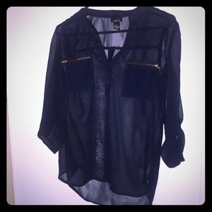 Dark Blue Sheer Blouse